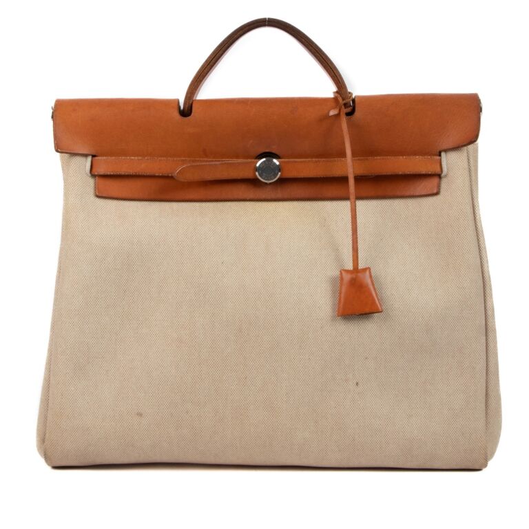 HERMES HERBAG MM 2 in 1 2way Hand Bag □B Brown Beige Toile H