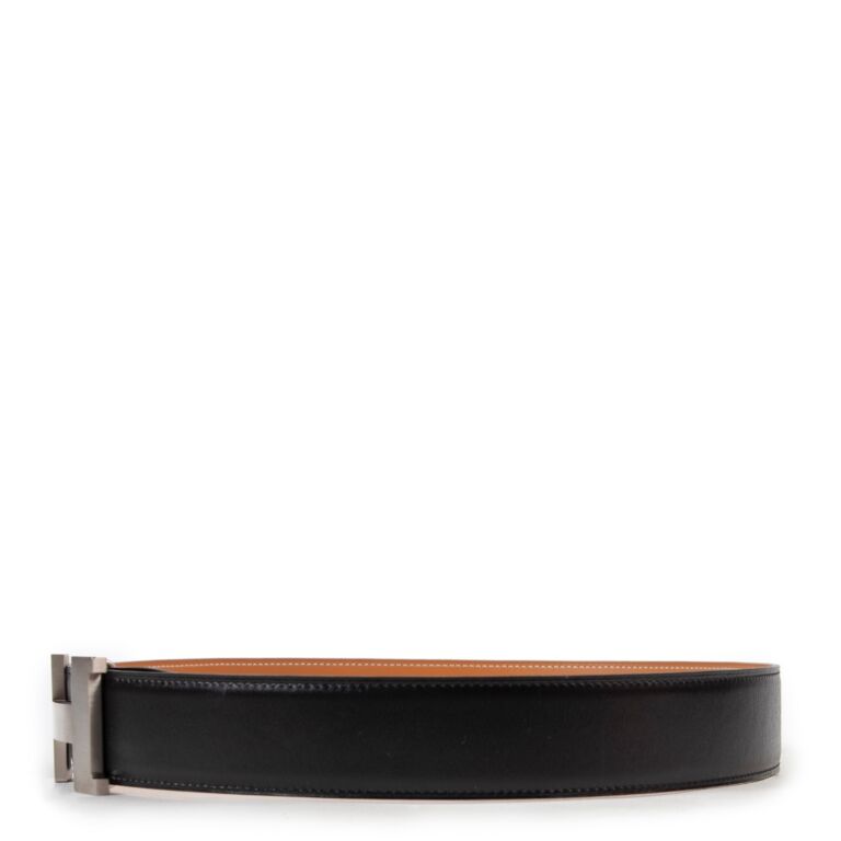 HERMES ブラックレザーベルト サイズ85 Hermes Black Leather Reversible Constance Belt - Size 85