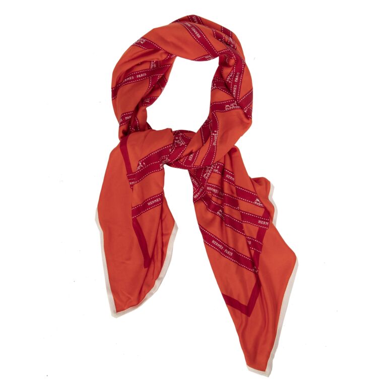Hermes red online silk scarf
