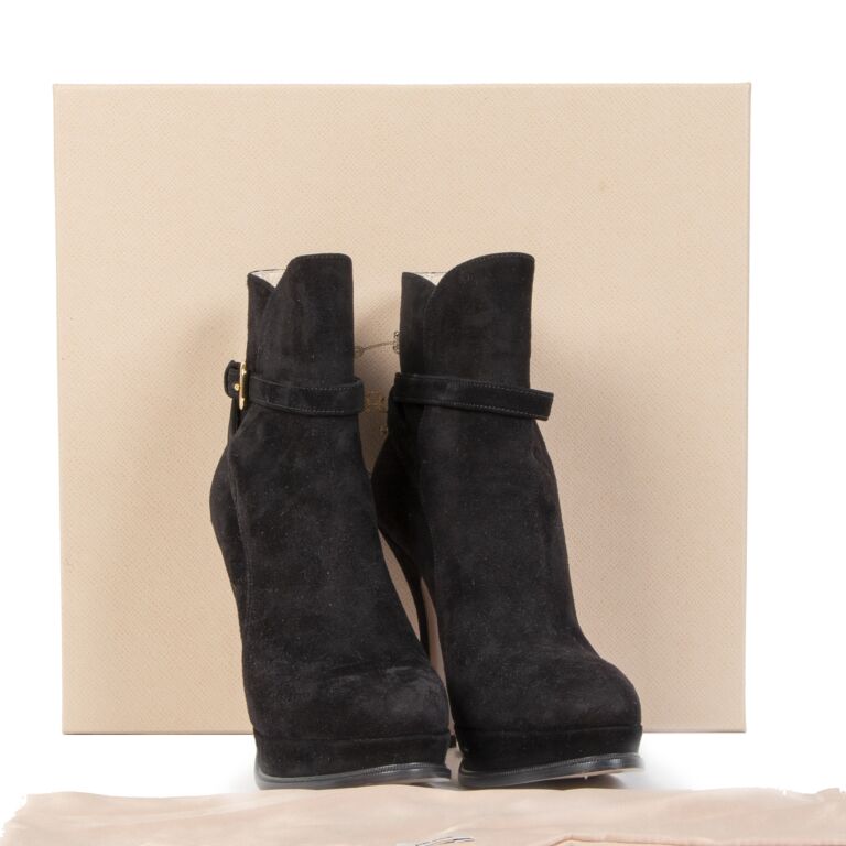 Prada black suede ankle boots outlet