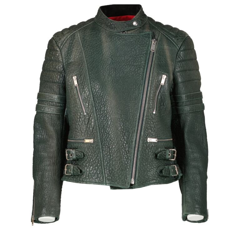 Celine Khaki Green Leather Biker Jacket - Size 40 Celine Khaki Green Leather Biker Jacket - Size 40