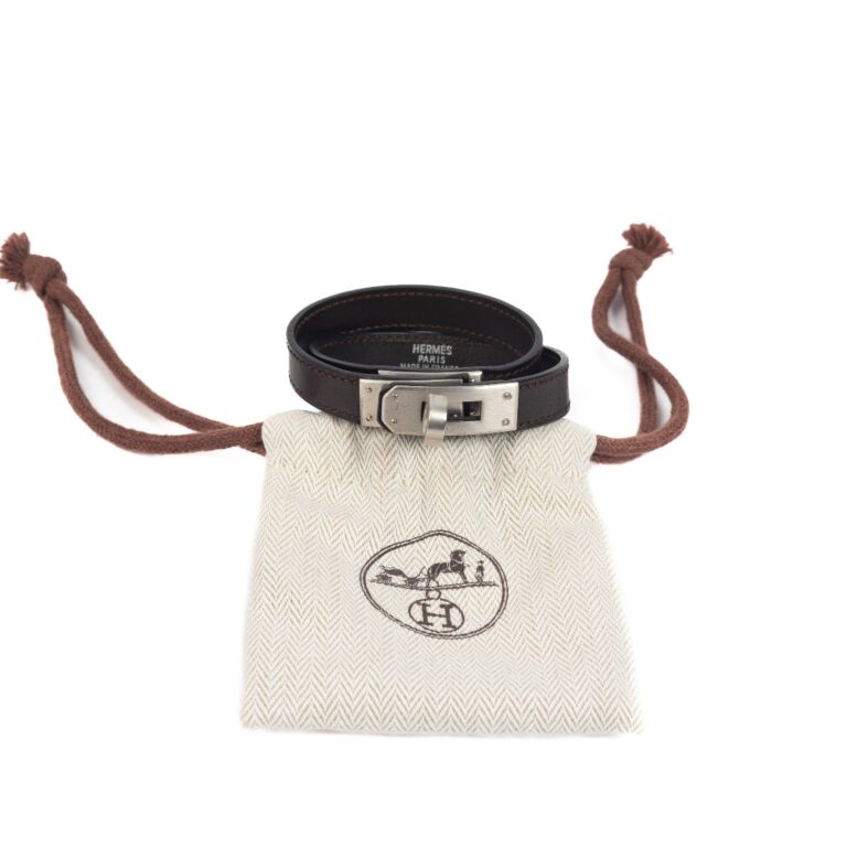 Exclusive Double Tour wrist bracelet in Brown Barenia / Luxury Hermes  French calf leather