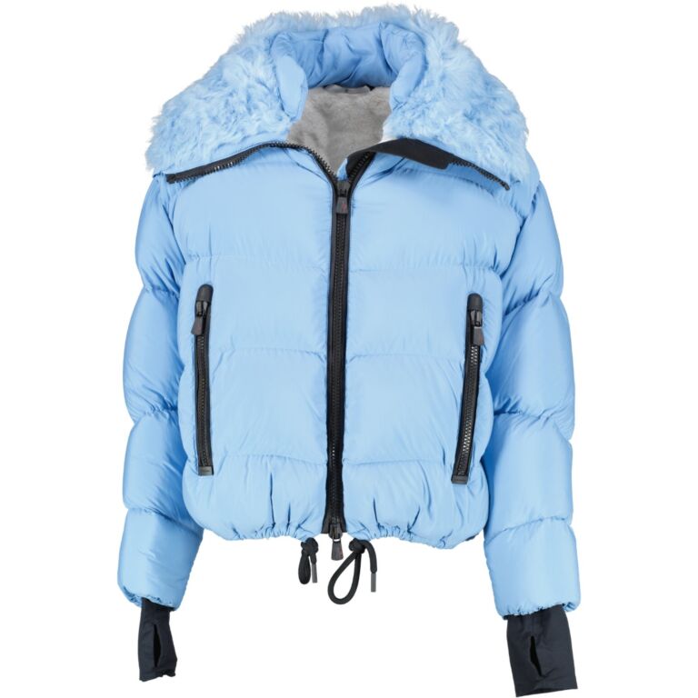 Moncler Grenoble Blue Plaret Fur trimmed Down Bomber Jacket Size 2 Labellov Buy and Sell Authentic Luxury