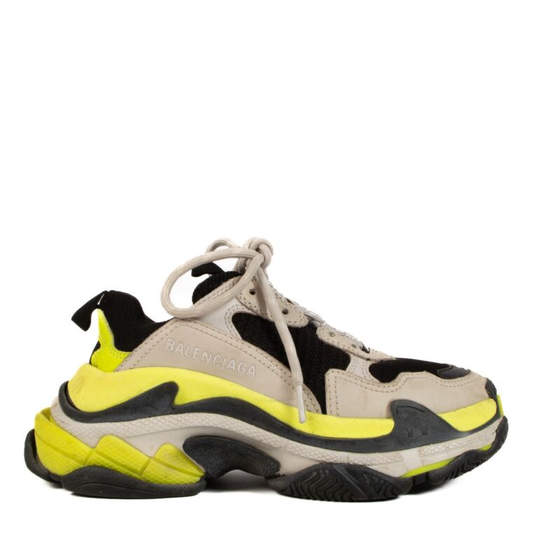 Balenciaga Black Yellow Beige Triple S Sneakers Size 36