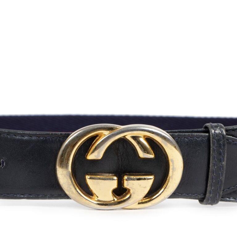 Blue gucci belt sales with gold buckle