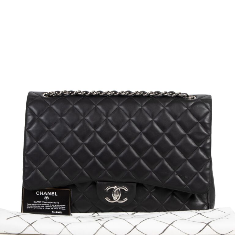 Chanel Maxi Black Lambskin Classic Double Flap Bag Labellov