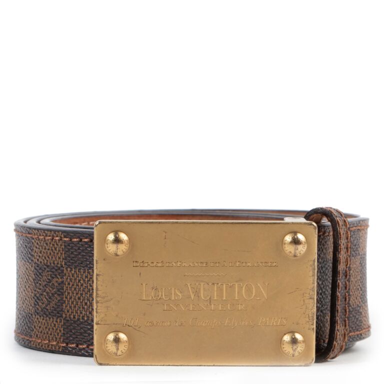 Louis Vuitton Vintage - Damier Ebene Inventeur Belt - Brown Gold