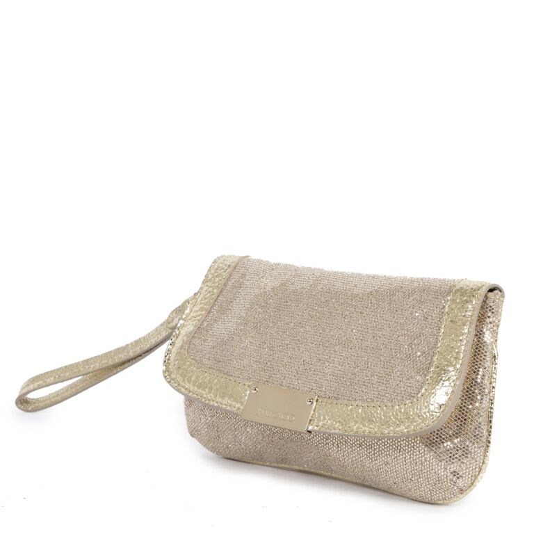 Jimmy Choo Zeta Gold Glitter Clutch ○ Labellov ○ Buy and