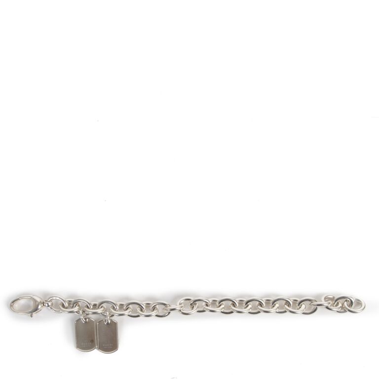 Gucci Chain Liink Bracelet Two Dog tag Charms Labellov Buy