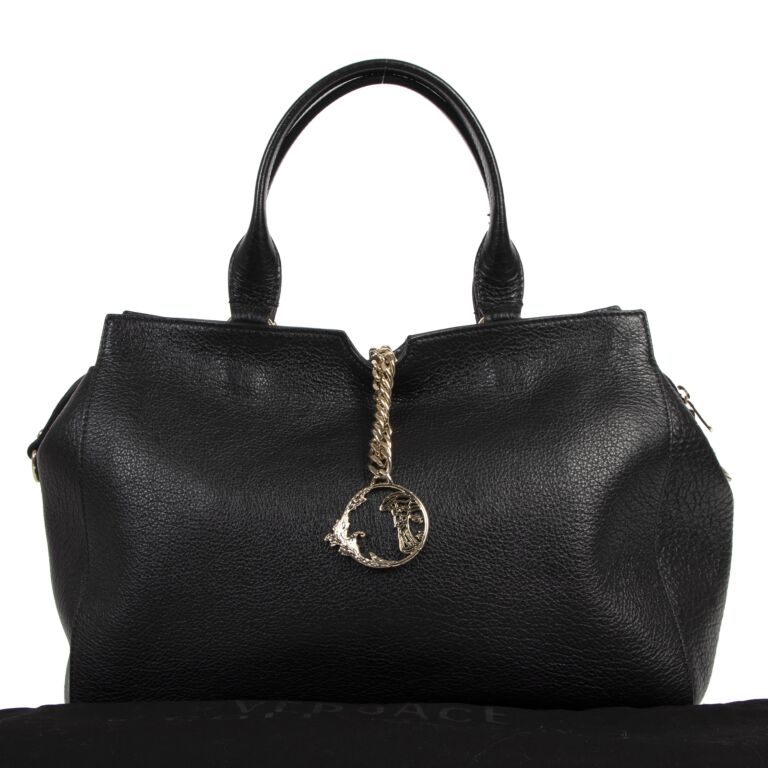 Versace Black Vitello Stampa Bufalo Bag Labellov Buy and Sell Authentic Luxury