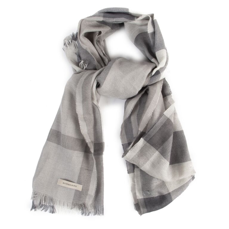 Burberry Silk Cashmere Grey Checked Scarf Labellov Buy and