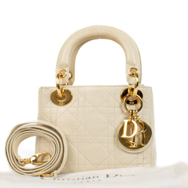 Christian Dior Cream Lambskin Cannage Vintage Mini Lady Dior Bag