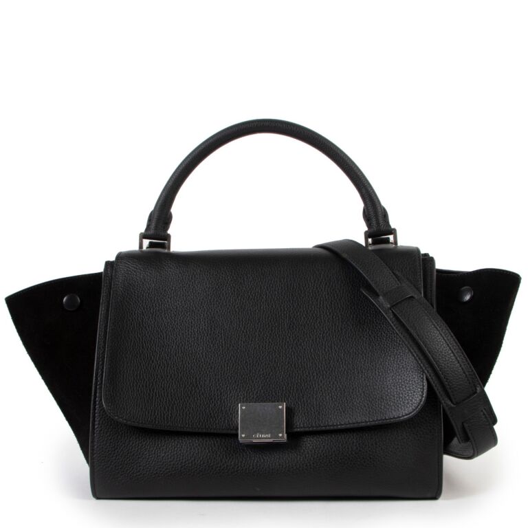 Celine Black Leather Suede Small Trapeze Shoulder Bag