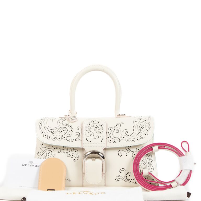 A WHITE CALFSKIN LEATHER TOILE DE CUIR BRILLANT EAST/WEST BAG WITH