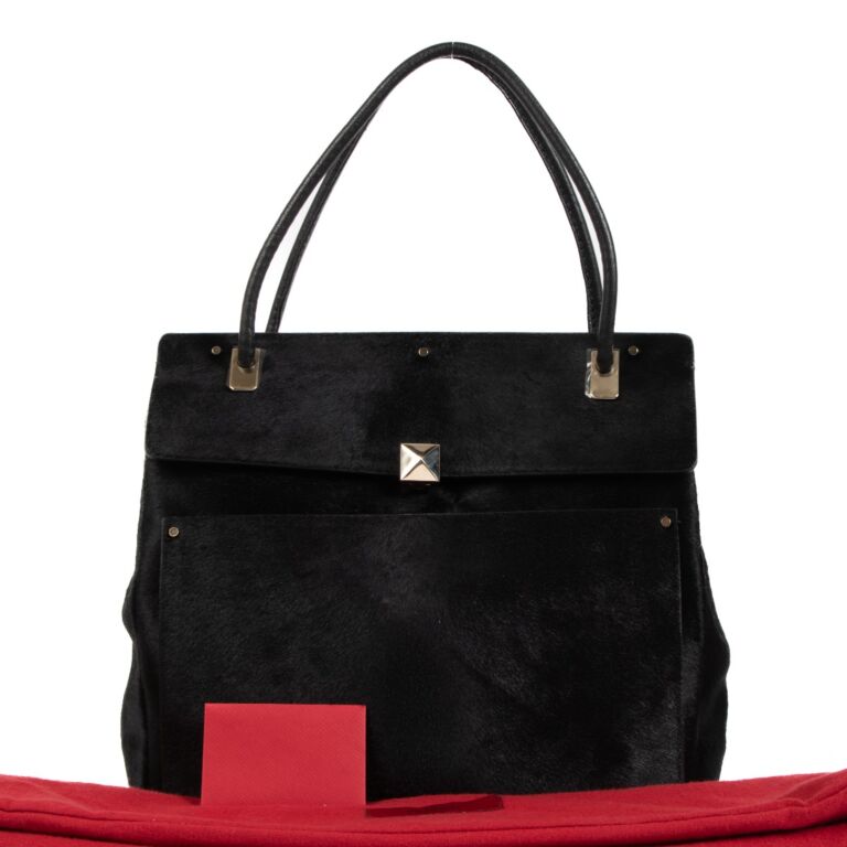 【関税&送料込】Valentino Garavani Black Stretch Mohair Blen Valentino Garavani Black Pony Hair Stud Tote Bag ○ Labellov