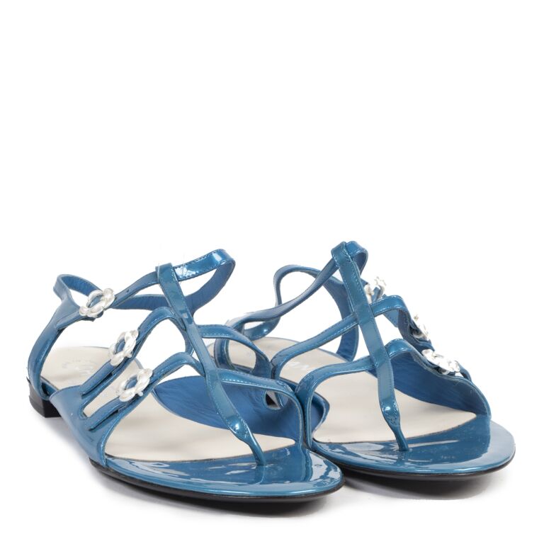 Chanel Blue Patent Leather Sandals Size 40 Labellov Buy