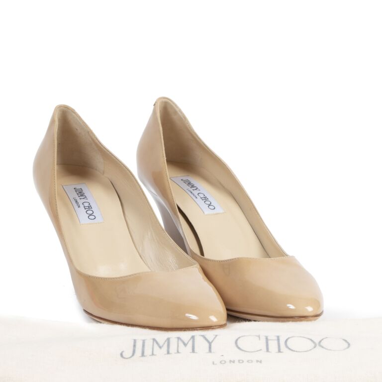 高評価なギフト Jimmy Choo 40 Size - Heels Wedge Leather Patent Nude 靴
