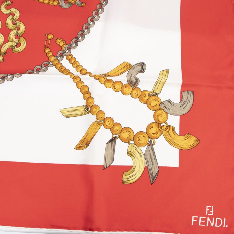 Fendi Red White Silk Foulard Labellov Buy and Sell Authentic Luxury