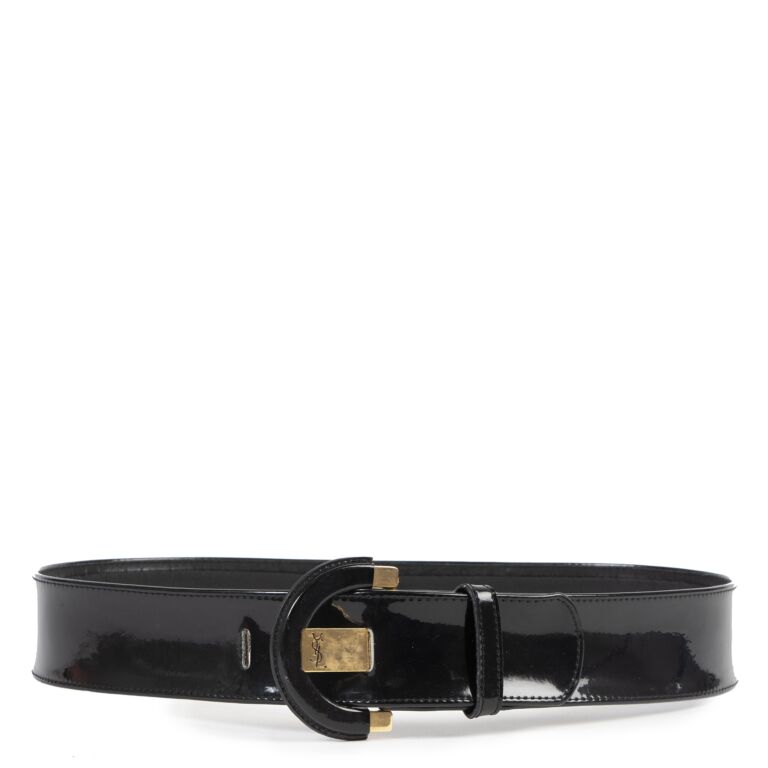 Yves Saint Laurent Black Patent Leather Belt - Size 75