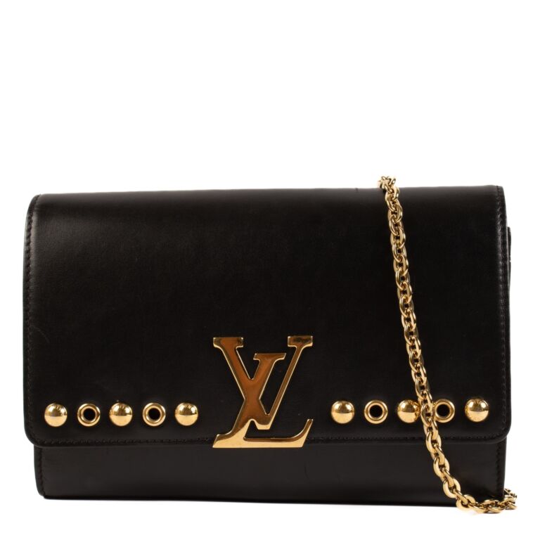 Louis Vuitton Black Leather Studded Pochette Louise GM Chain