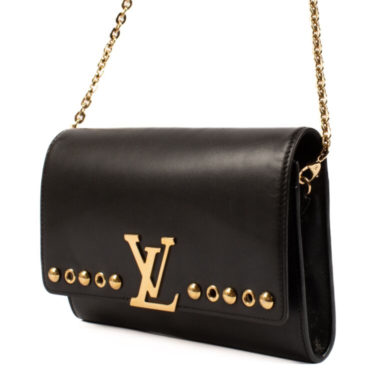 【上品でシック♪】LOUIS VUITTON リヴァージュ GM バッグ Louis Vuitton Black Leather Studded Pochette Louise GM Chain