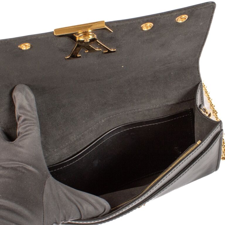 Louis Vuitton Black Leather Studded Pochette Louise GM Chain