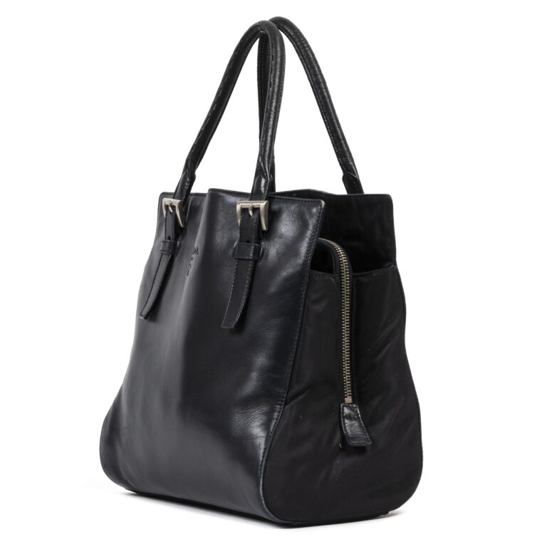 Prada Black Leather Square Top Handle Bag ○ Labellov ○ Buy and