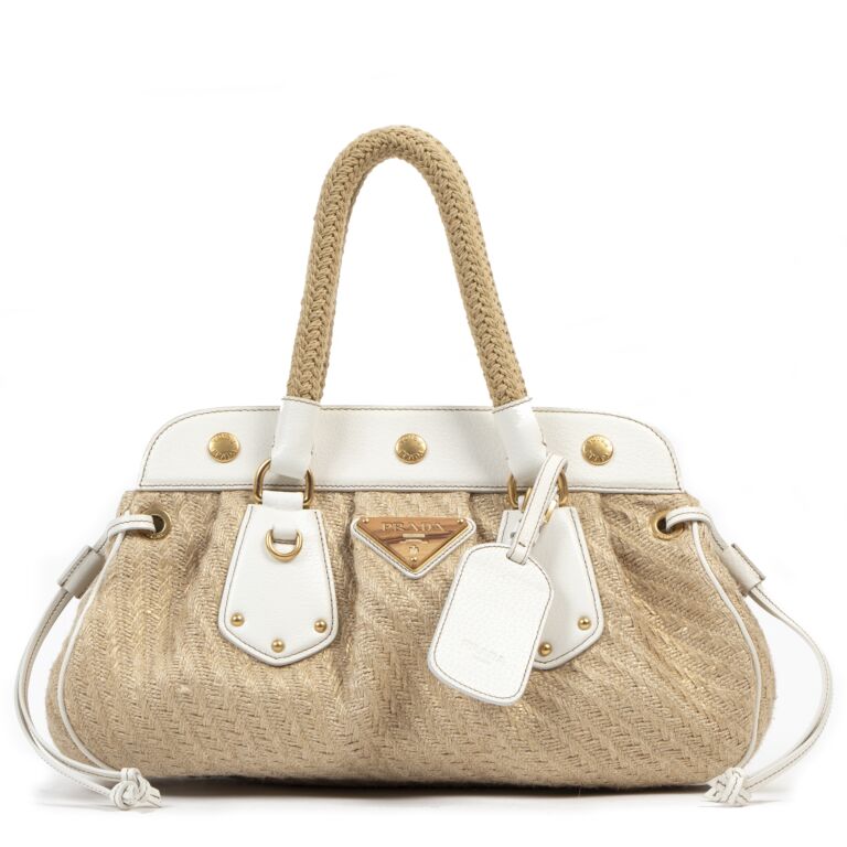 Prada Jute Frame Beige Satchel Bag Labellov Buy and Sell Authentic Luxury