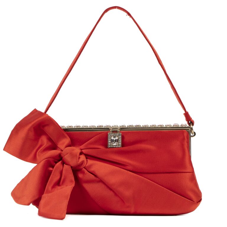 Valentino Red Satin Crystal Evening Bag Labellov Buy and