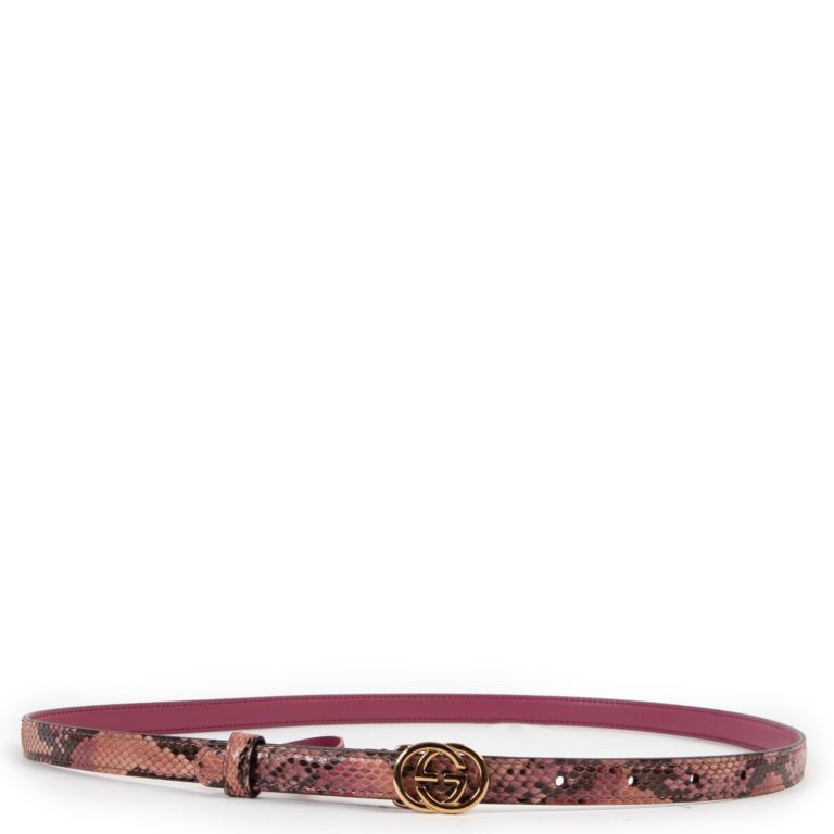 Gucci Pink Python Narrow Logo Belt - Size 90 ○ Labellov ○ Buy
