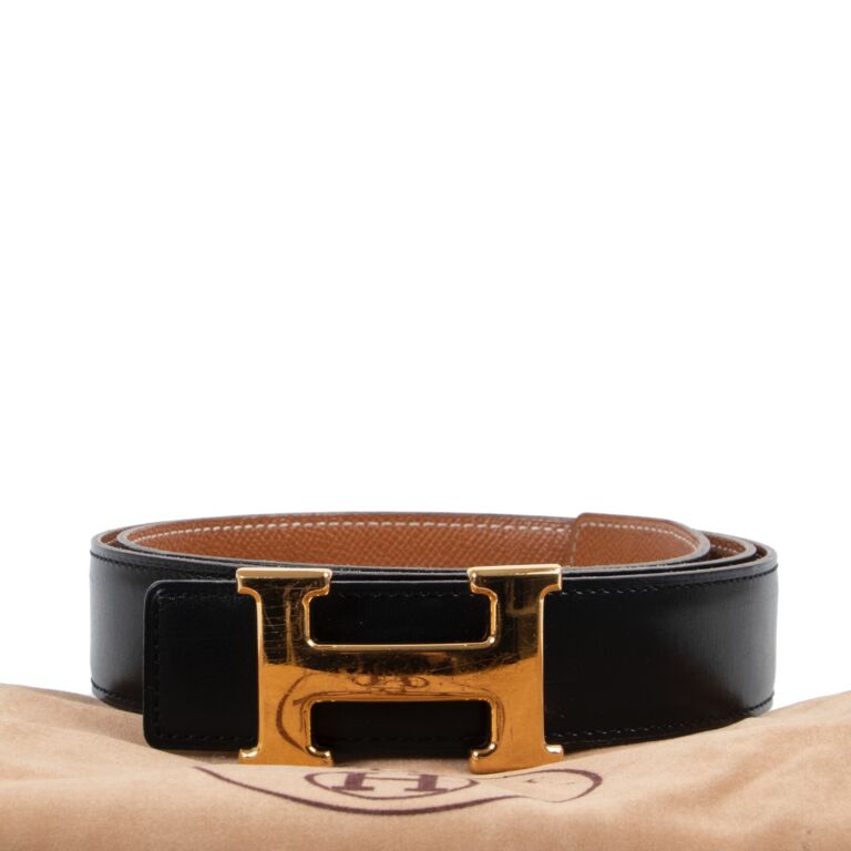 Hermès Black & Gold Constance Reversible Belt – Savonches