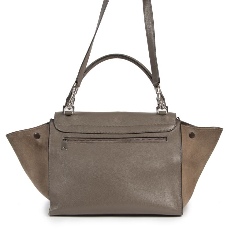 Céline Khaki Suede Leather Medium Trapeze Bag ○ Labellov