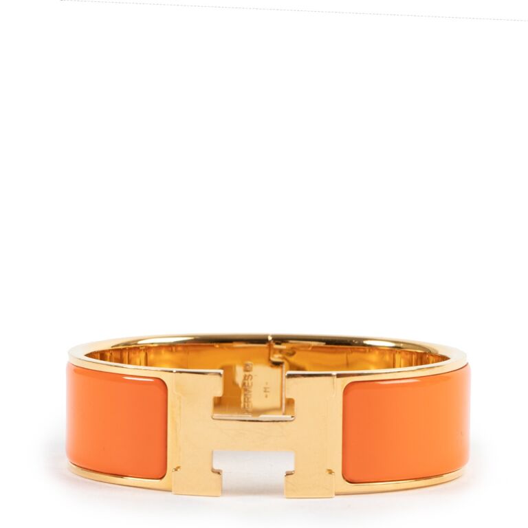 Hermes Clic Clac 1 Wide H Bracelet Orange Gold Hardware PM Size - The  Attic Place