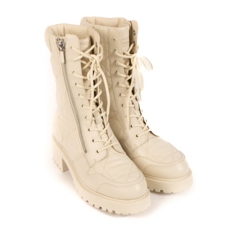 Christian Dior White Calfskin Cannage D-leader Ankle Boots