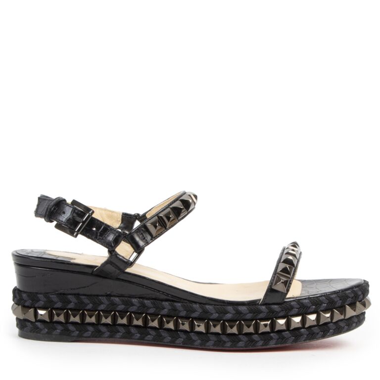 Louboutin Cataclou Black Studded Platform Sandal Size 39