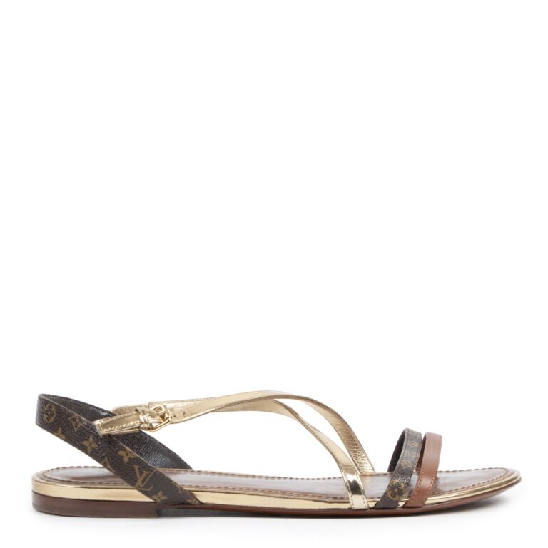 Louis Vuitton Gold Monogram Flat Sandals - Size 39 Labellov Buy and ...