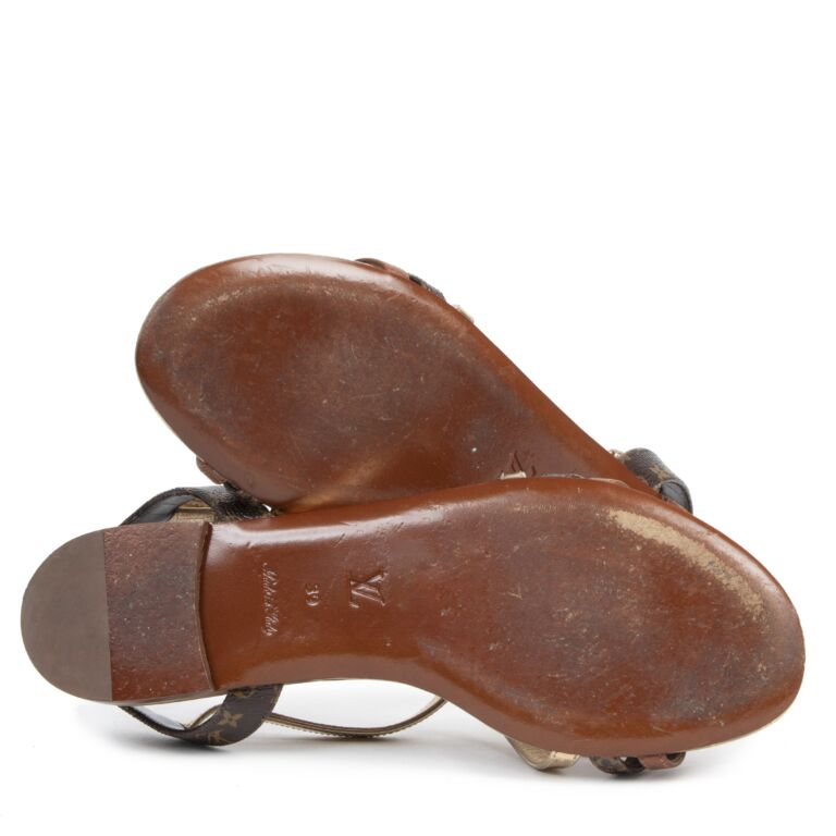 Louis Vuitton Gold Monogram Flat Sandals Size 39 Labellov Buy and Sell Authentic Luxury