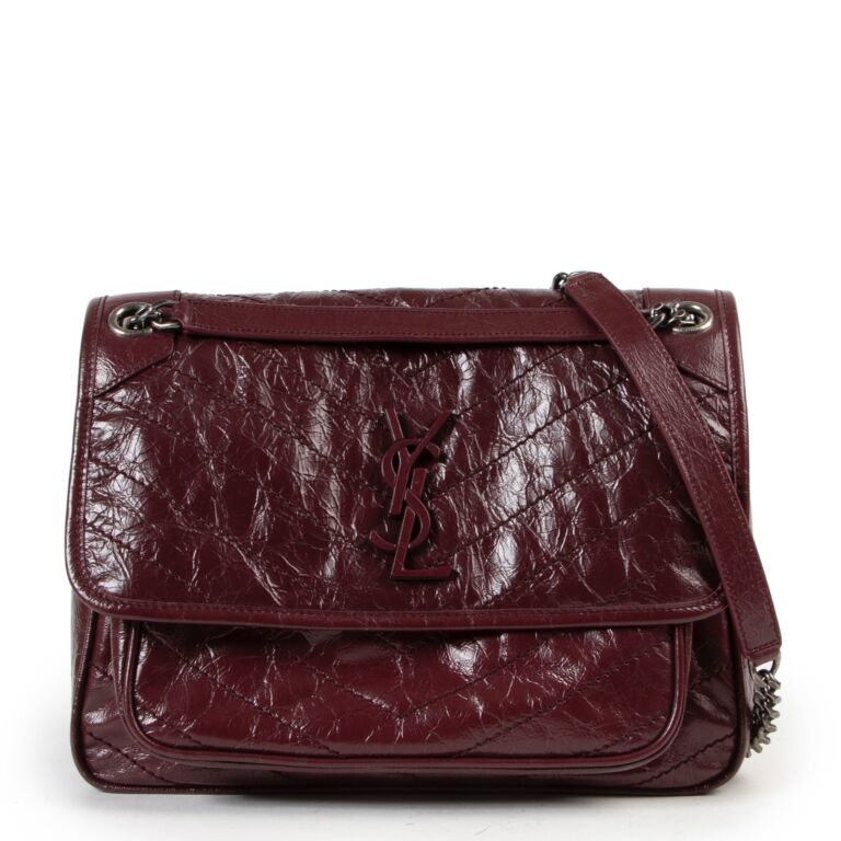 Saint Laurent Aubergine Crinkled Leather Niki Medium Crossbody ○ Labellov ○  Buy and Sell Authentic Luxury