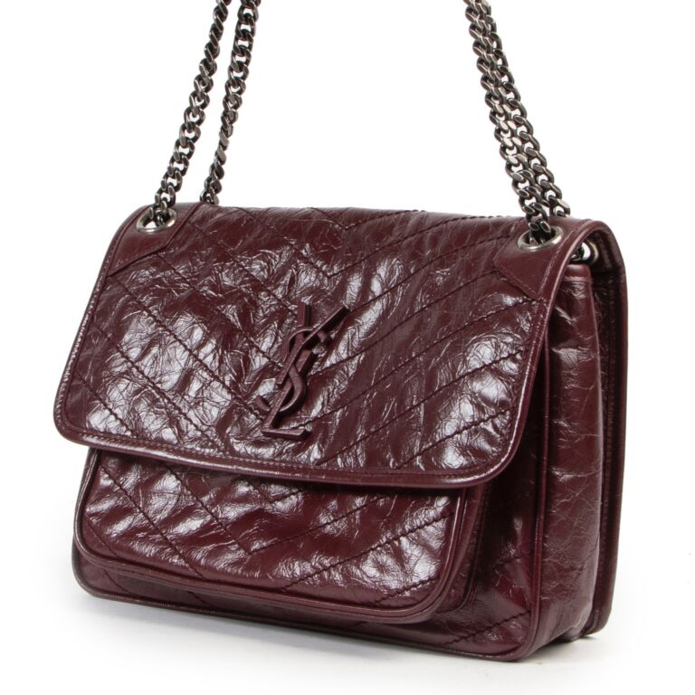 Saint Laurent Aubergine Crinkled Leather Niki Medium