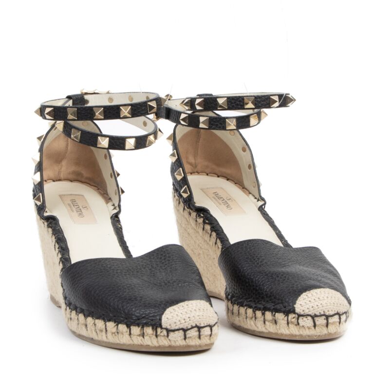Valentino Rockstud Double Grainy Calfskin Leather Wedge