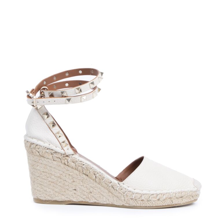 Valentino White Leather Rockstud Espadrille Wedge size 39 Labellov Buy and Sell Authentic Luxury