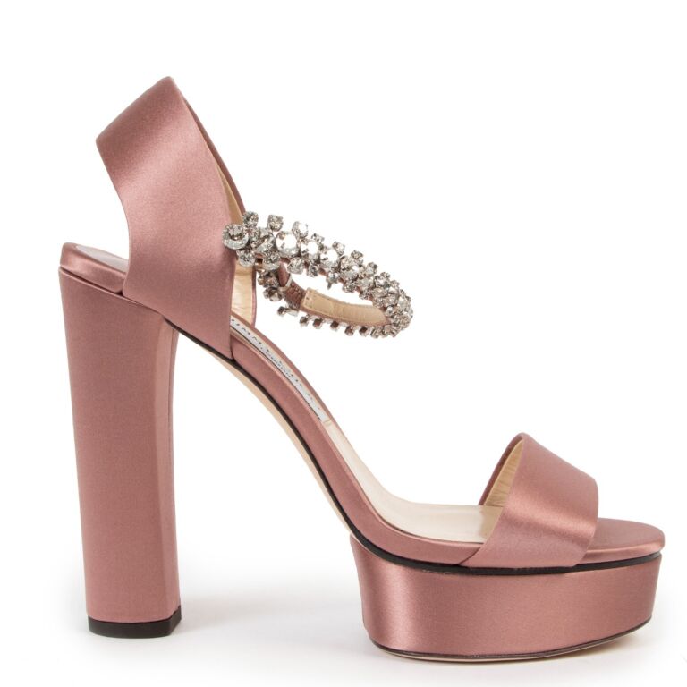 Jimmy Choo Pink Santina 125 Satin Crystal Sandals Size 38