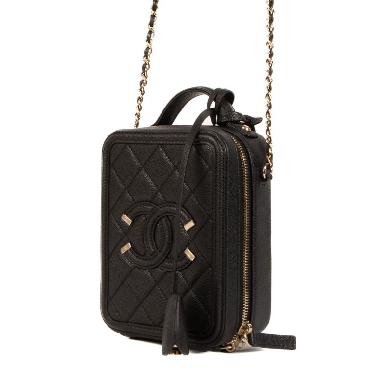 Chanel Black North South CC Filigree Vanity Case Labellov Buy and Sell Authentic Luxury