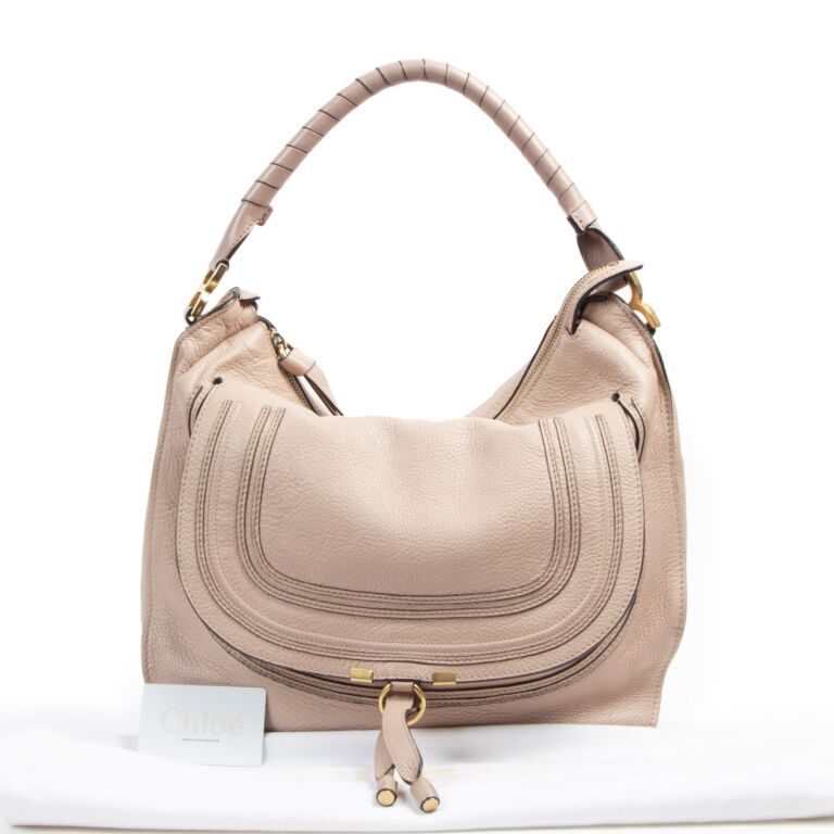 Chloe Marcie Medium Tan Pebbled Calfskin Hobo Bag ○ Labellov