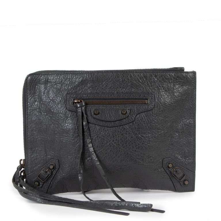 Balenciaga Grey Arena Classic Zip around Pouch Labellov Buy and Sell Authentic Luxury