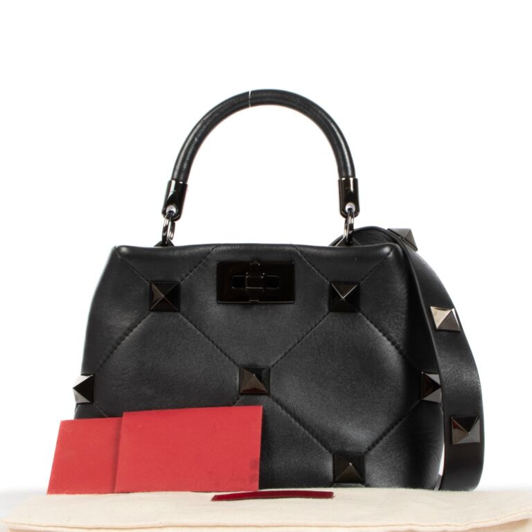 ハンドバッグ Valentino Garavani Black Nappa Leather Medium Roman Stud Han 184_valentino_black_leather_to