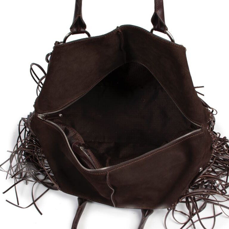 Brown suede fringe bag top