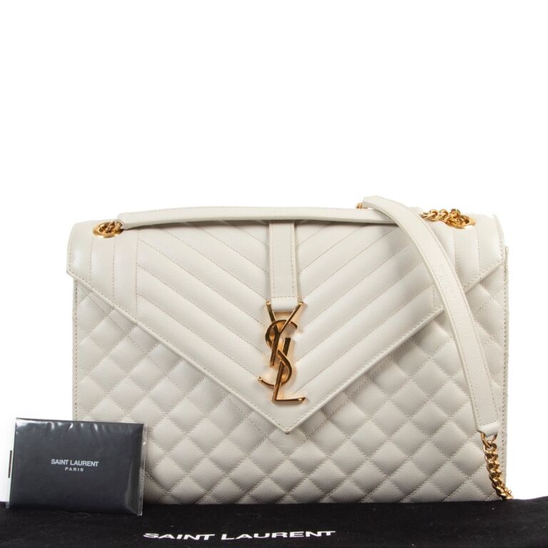 Saint Laurent Medium Tri-quilt Leather Envelope Bag in White