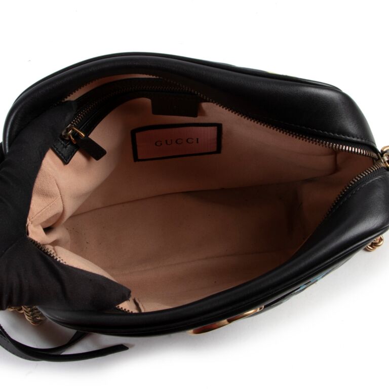 Gucci Black Graffiti Leather GG Marmont Crossbody Bag