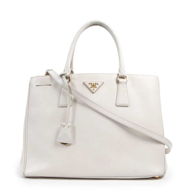 White Large Prada Galleria Saffiano Leather Bag